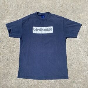 Vintage Birdhouse Skateboards Tee Shirt 90s Y2K Medium Blue Tony Hawk USA Logo